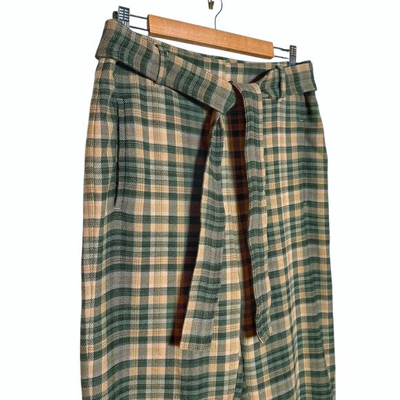 Wilfred Jallade High-Waisted Belted Textured Twill Pants - Green Plaid - 10 - Picture 3 of 8